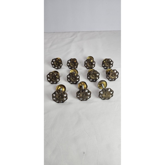 Antique/Vintage Victorian Brass Drawer Pulls Knobs Floral Backplate Set of 11
